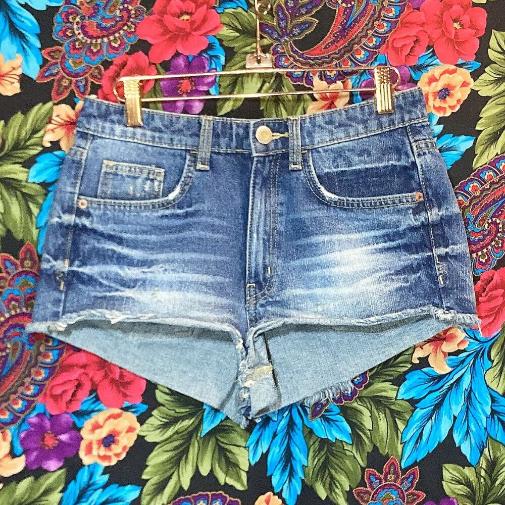 WOMEN'S MOSSIMO HIGH RISE SHORTS WOMENS SIZE 9 BLUE JEAN DENIM SHORT SHORTS